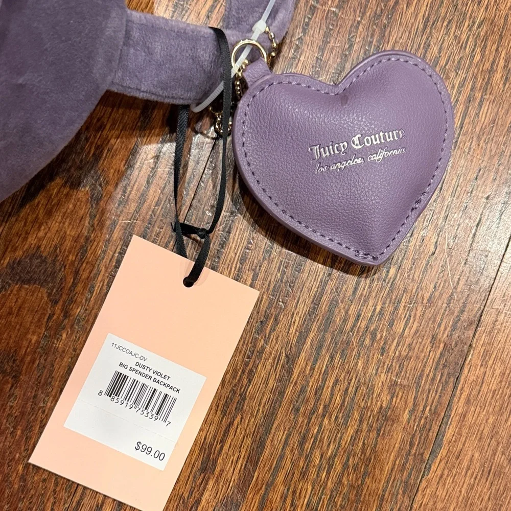 Juicy Couture Purple Velvet Mini Backpack with Rhinestone Logo